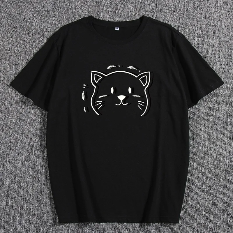 

100% Cotton Cat Print T Shirt Men Fashion Casual Streetwear Regular Graphic Daily Wear O Neck Summer