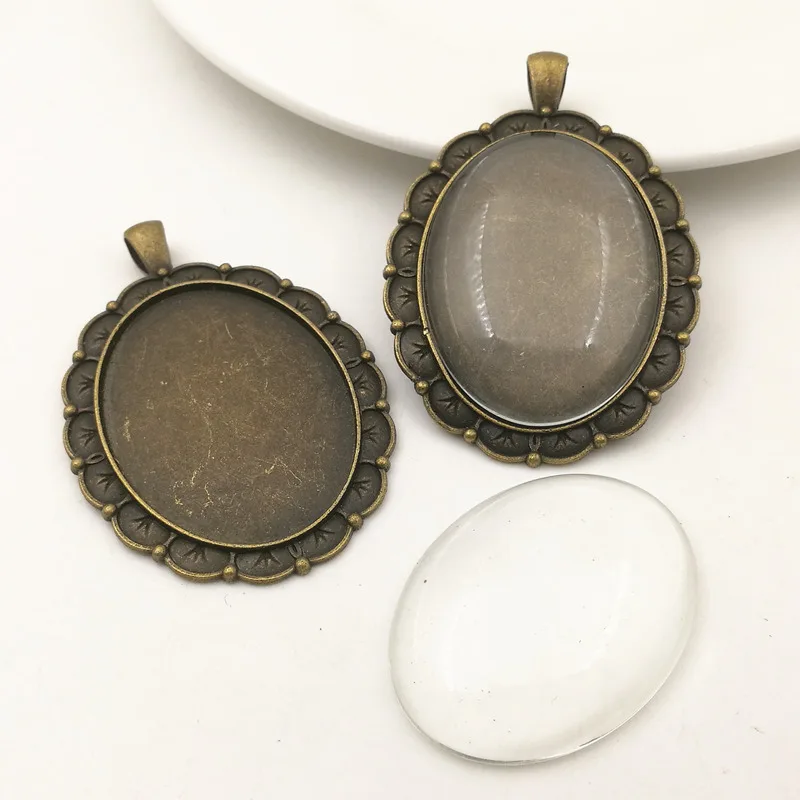 

SIXTY TOWFISH 2 sets/lot 56*39mm Antique bronze Alloy Pendant Oval Cameo base Setting +30*40mm Clear Glass Cabochons Combination