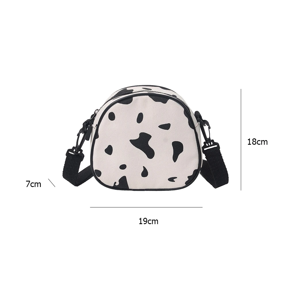 

Casual Cow Milk Printed Messenger Handbag Women Fashion Canvas Small Round Shoulder Crossbody Pouch Daily Travel Zipper Bags