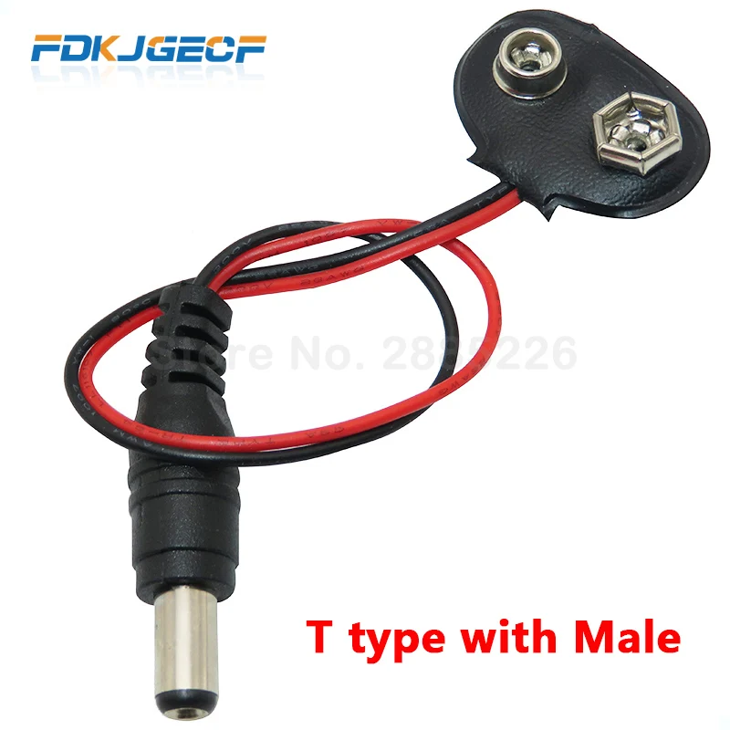 5PCS Experimental 9V Battery Snap Power Cable to DC 9V Clip Male Line Battery Adapter For Arduino Uno R3 DIY Connector T type