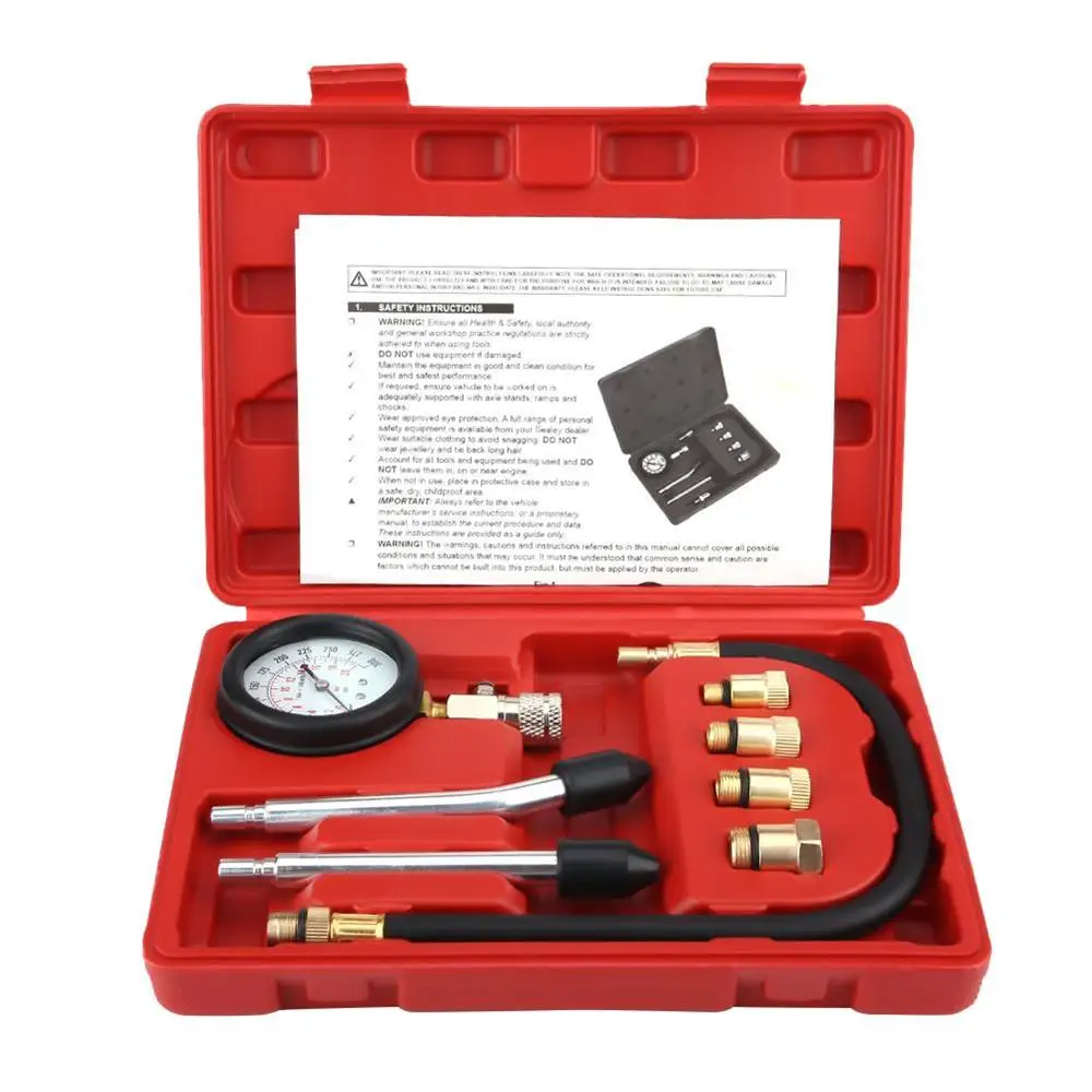 

For Gasoline Engine Compression Tester Car Pressure Gauge Tester Meter Auto Petrol Engine Cylinder with M10 M12 M14 M18 Adapter