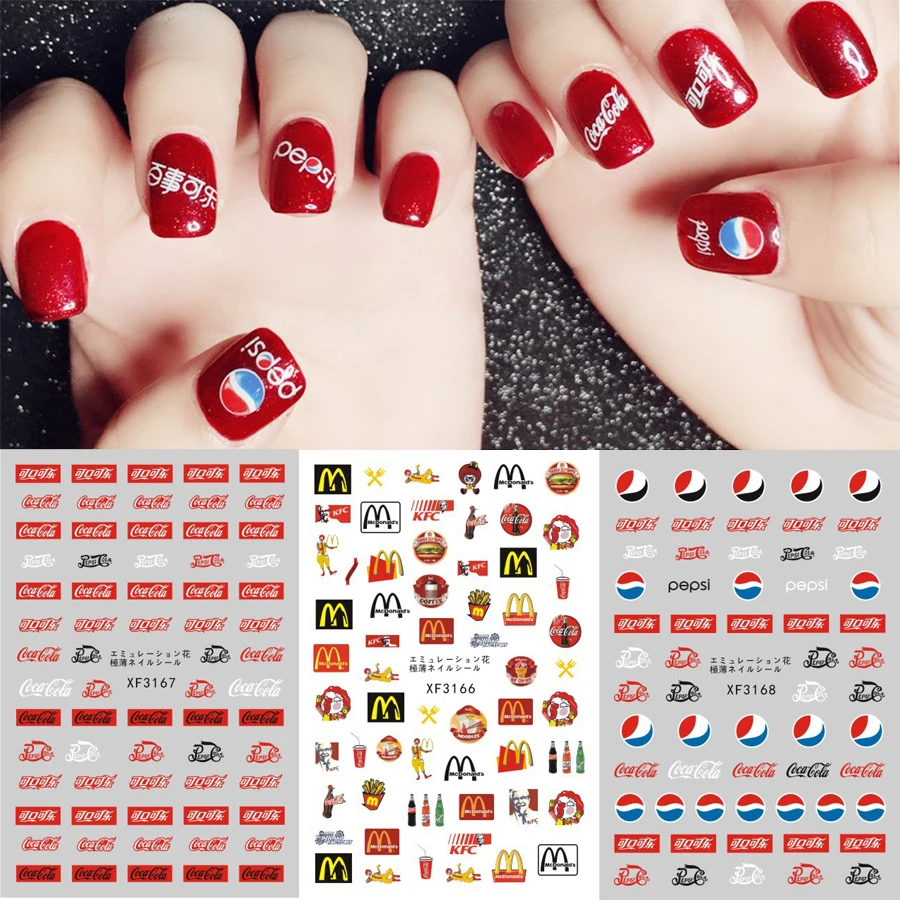 Фирменный Логотип 3D задний клей MCD наклейки для ногтей самоклеющиеся DIY Co Ca Coke