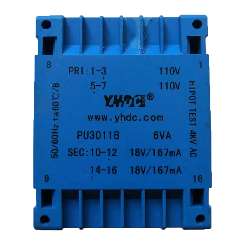 PU3011B YHDC 6VA 2*115 в 2*15 плоский тип три каркаса Инкапсулированный трансформатор |