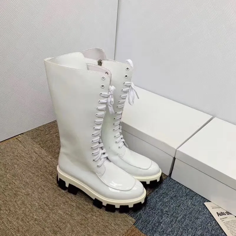 Botas Mujer сапоги из лакированной кожи женская обувь для подиума Bota Feminina на платформе