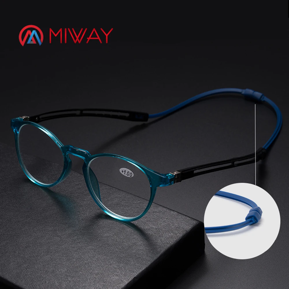 

MIWAY New Round Adjustable Rope Hanging Neck Magnetic Front presbyopic glasses Upgraded Unisex Magnet Reading Glasses Men Women