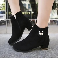 womens 2021 autumn and winter new short boots female pointed thick heel bead fashion comfortable female boots