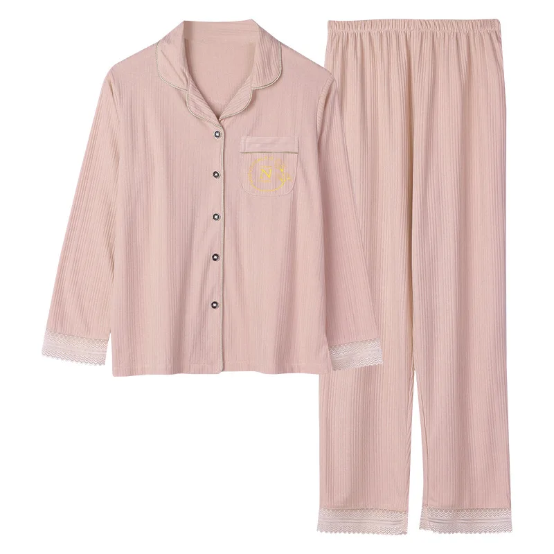 2021 New Long Sleeved Cotton Pajamas Women's Autumn Winter Strip Cardigan Home Clothes Suit Leisure Lady Sleepwear Nightwear