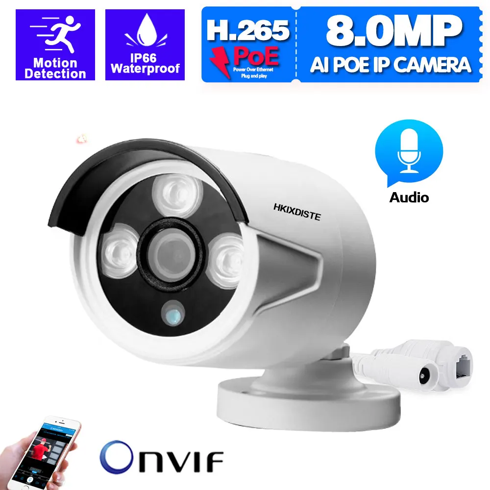 

H.265 8MP CCTV Exterior IP Camera System Outdoor Waterproof Night Vision POE Bullet Security Camera Video Surveillance XMEYE 4K