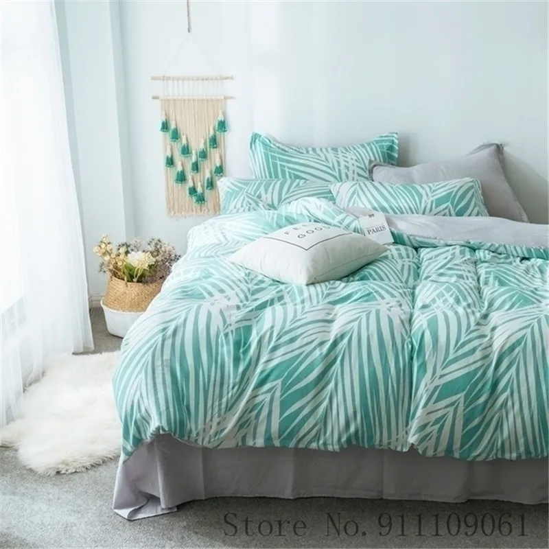 

Home Textiles Bedding Set King Queen Twin Full Size Duvet Cover Pillowcase Bed Sheet Green Leaf Brief Gray Pattern Bedclothes