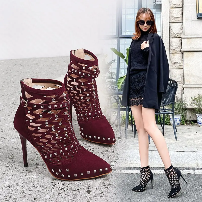 

2021 Arrival Roman Sandals European Cut outs Gladiator Rivet High Heels Sexy Genova Stiletto Ankle Cool boots Ladies Party Shoes