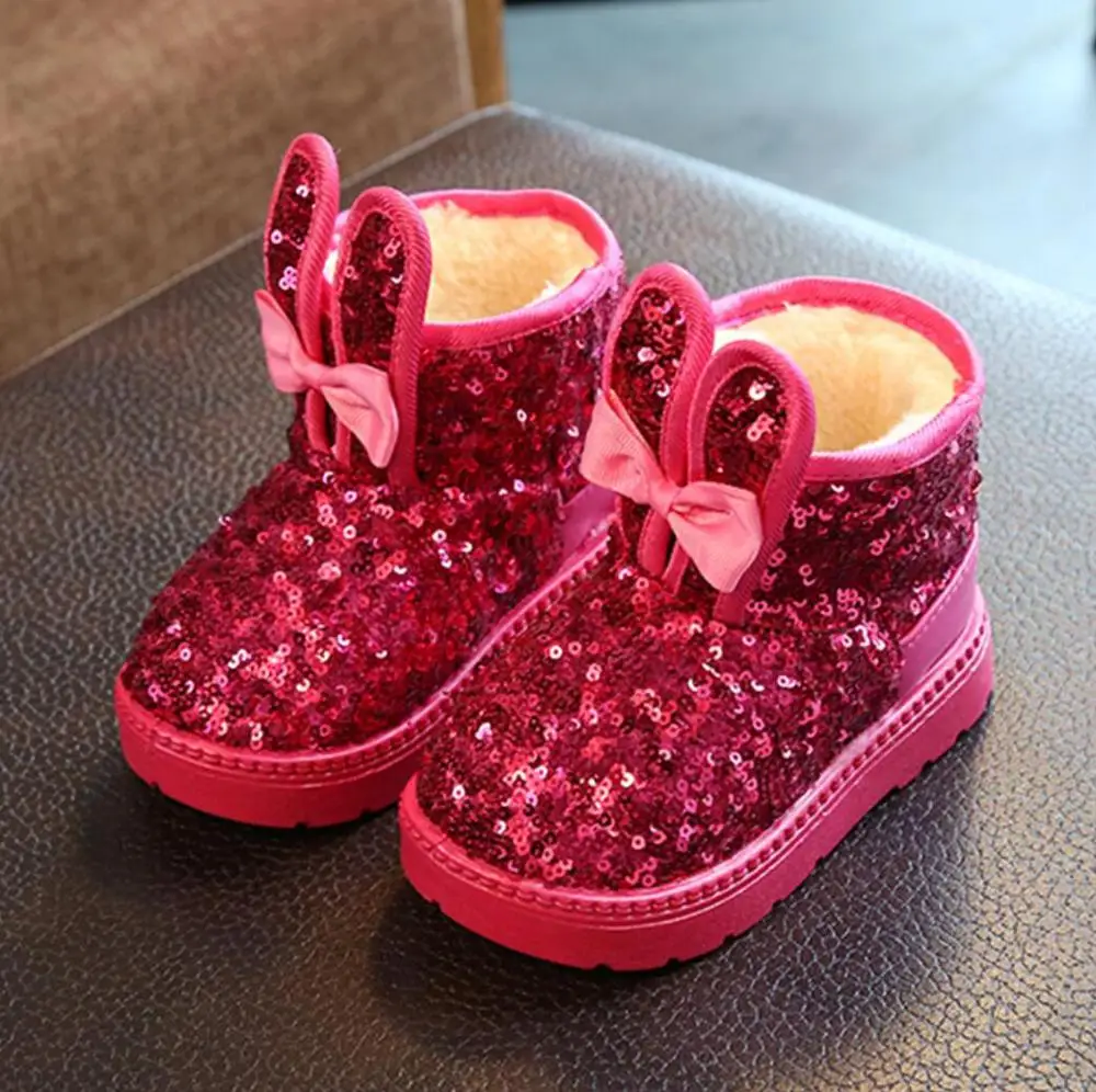 Зимние ботинки с блестками для девочек зимняя теплая детская обувь на плоской