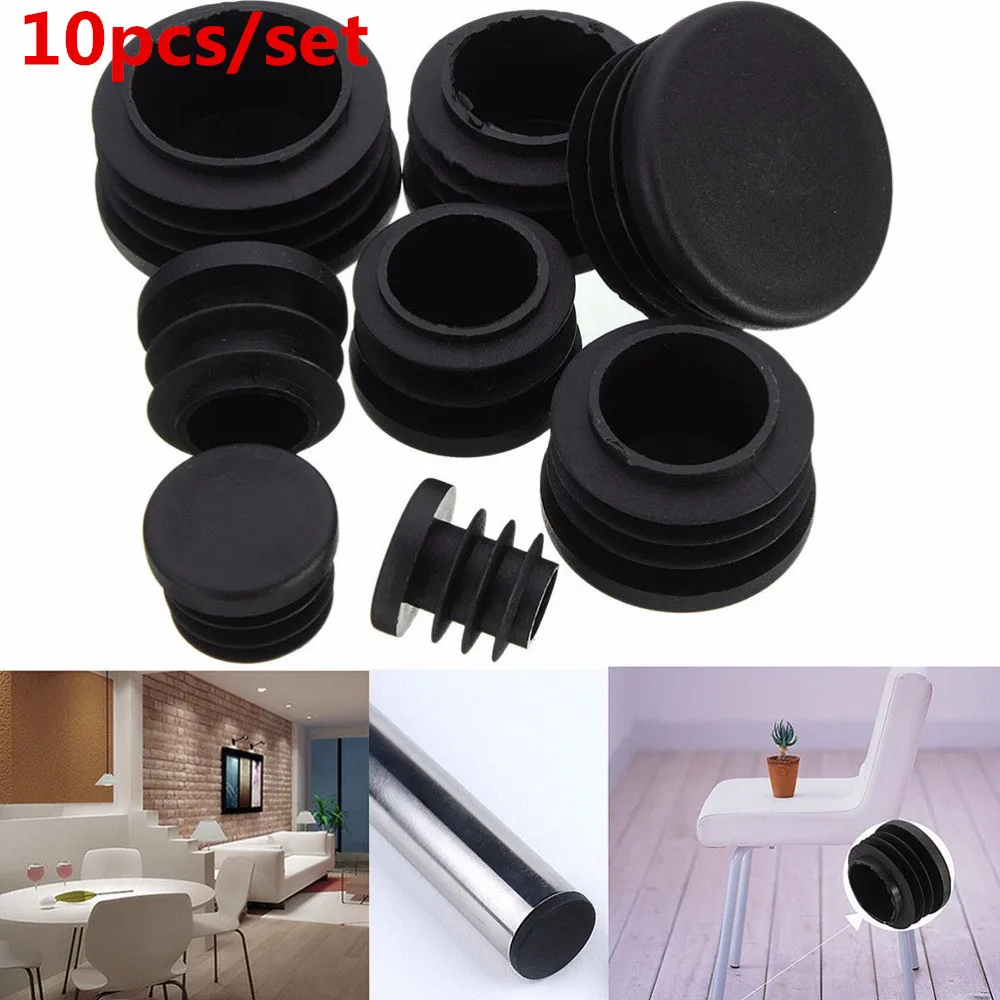 Hot-Selling 10Pcs Black PVC Plastic Furniture Leg Plug Blanking End Cap Bung For Round Pipe Tube