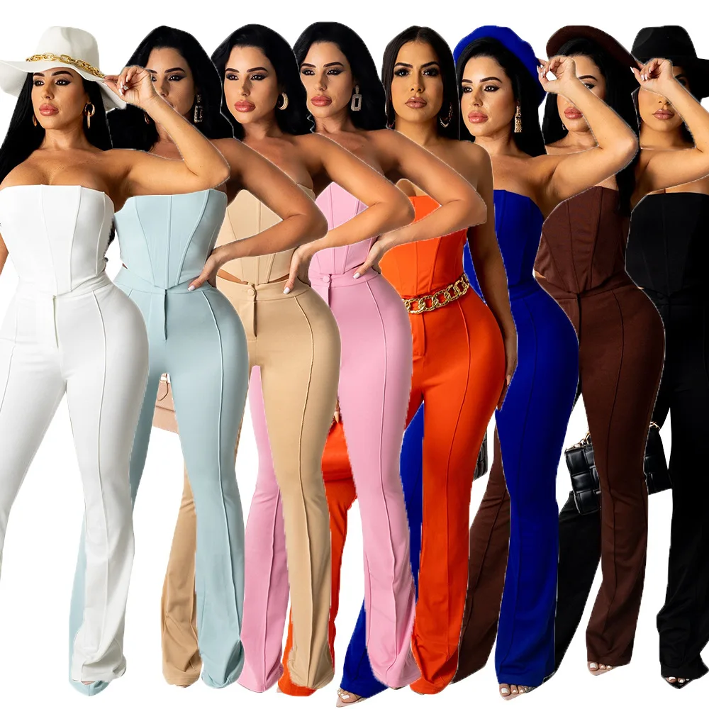 

Casaul Women Tracksuit Two Piece Set Strapless Crop Tank Top And Long Pants Slim Sportsuit High Street Clothes For Women Outfit