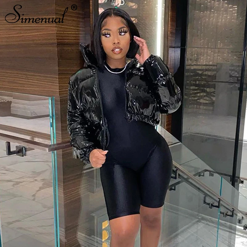 

Simenual Solid Casual Bodycon Rompers Women Short Jumpsuit Long Sleeve Fashion 2021 Sporty Biker Shorts Playsuits Skinny Spring