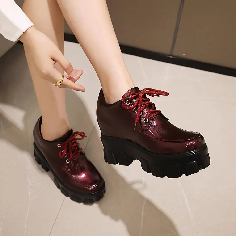 

Women Ankle Boots Woman 2020 Patent Leather Black High Platform Boots Non-slip Wear-resistant Ankle Boots Ladies Shoes