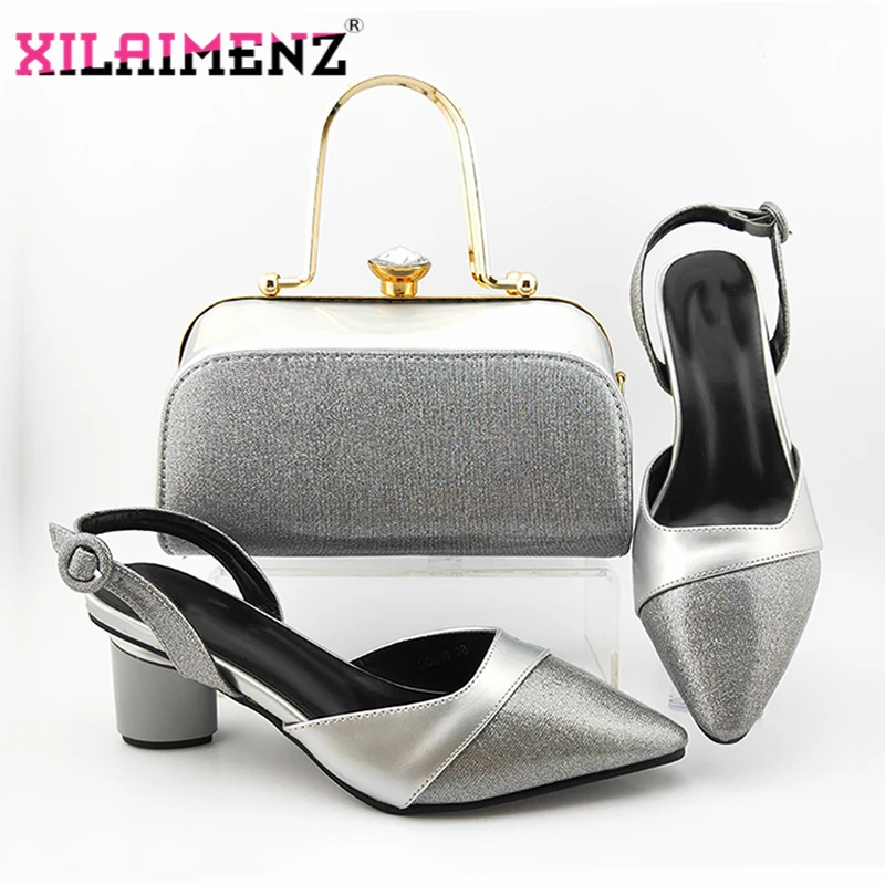 Новинка 2020 года комплект из обуви и сумки в нигерийском стиле с острым носком