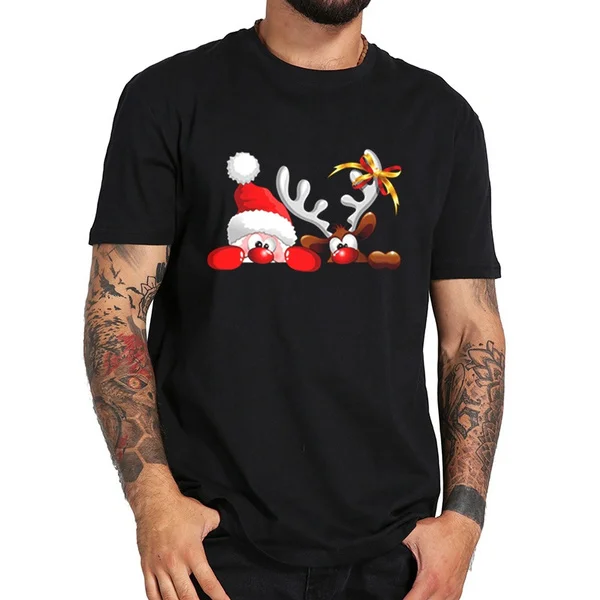 

funny christmas santa and reindeer cartoon Harajuku T Shirt 2019 Men Casual T-Shirt Short Sleeve Summer Hip Hop Ts