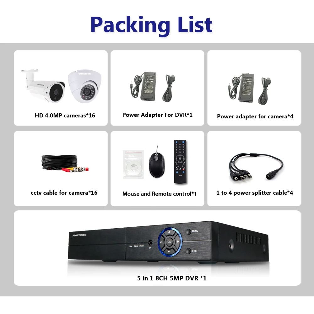 HKIXDISTE система безопасности камеры 5MP 16 каналов HDMI 1080P 5MP 4MP AHD DVR NVR телефон вид купольная камера видеонаблюдения Система 4 ТБ HD