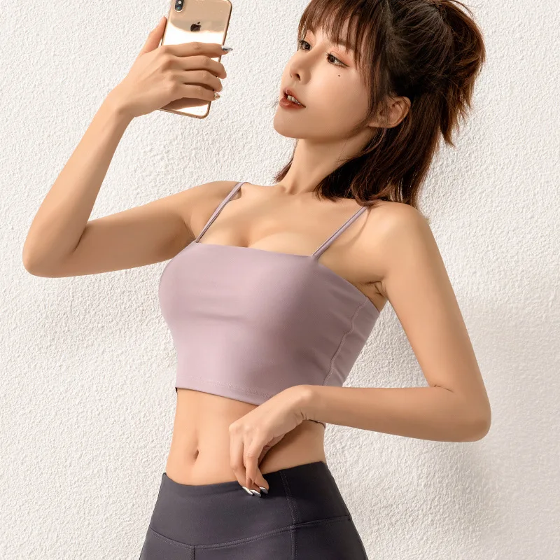 

2021 European Gym and American Women Running Back Shockproof Sports Underwear Women Thin Straps Yoga Vest Straps Fitness Bra Bra