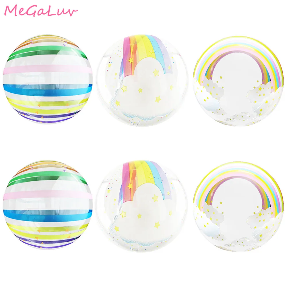 

2pc 20'' Transparent Rainbow Printed Bubble Balloon Helium Inflatable Bobo Balloon Wedding Birthday Party Decoration Baby Shower
