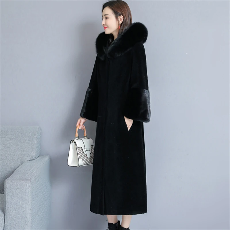 M-4XL Женское зимнее пальто с капюшоном большой меховой воротник длинное меховое