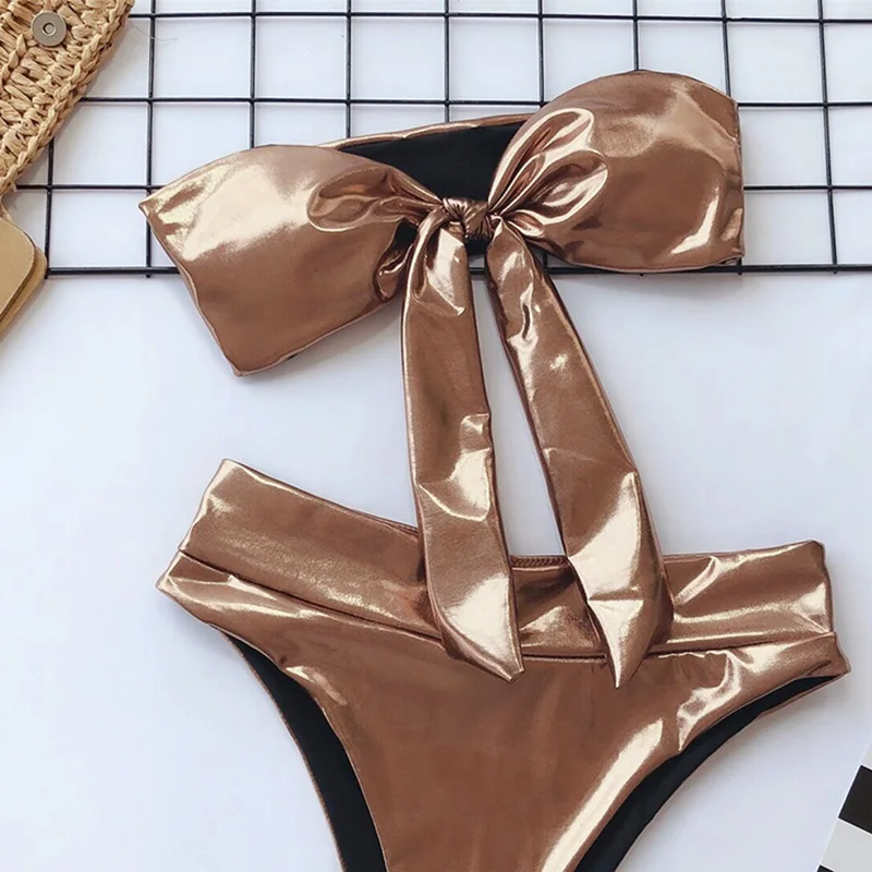 

Bronzing Bikini Sexy Swimsuit Strapless Bikini Set 2019 Women Swimwear High Waist Bathing Suit Female Bandeau Maillot De Bain