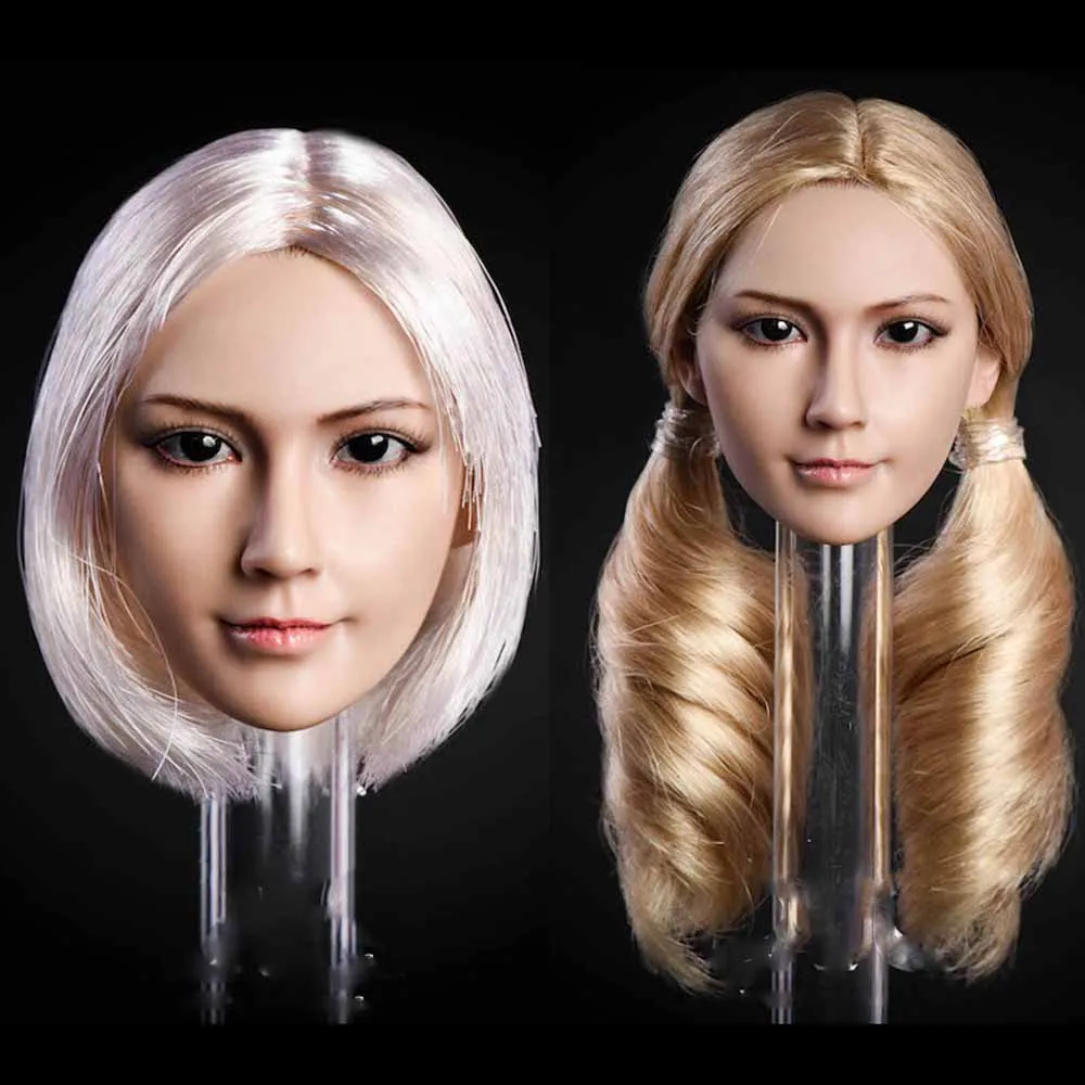 1/6 азиатский золотистый красный черный волос женская модель головы 12-дюймовый