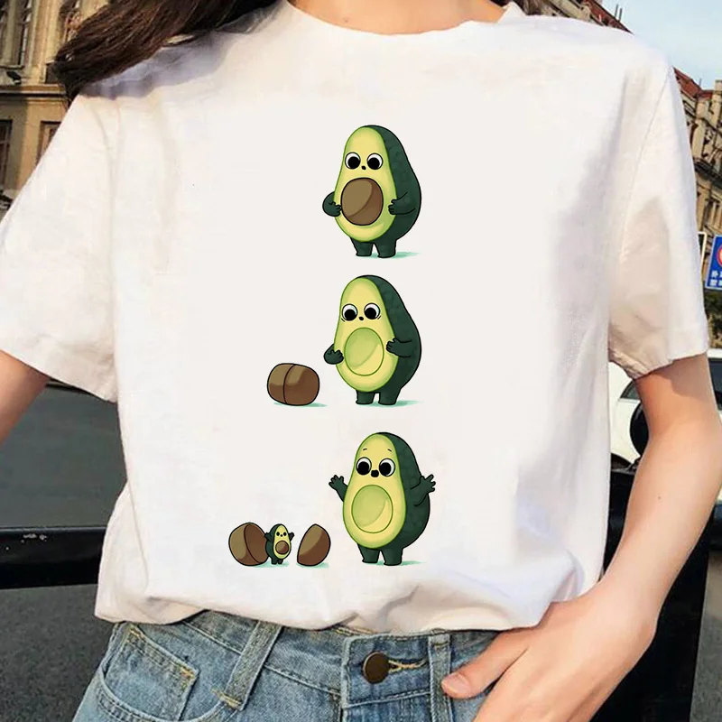 

Women Short Sleeve Cartoon T-Shirt Kawaii Avocado Print O-Neck Tshirt Summer Fashion Casual Female T shirt