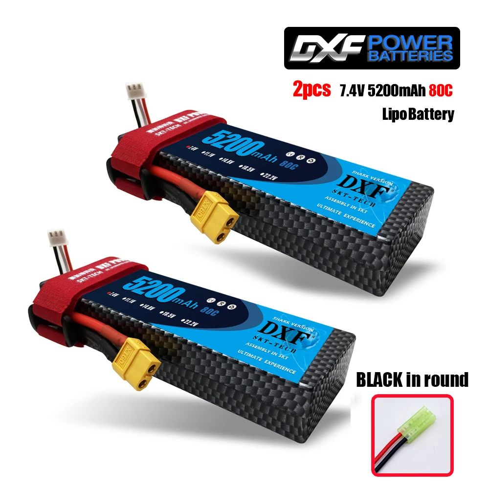 2PCS520080ChardBLACK 2 шт. DXF 7,4 В 3300 мАч 5200 мАч 6500 мАч Lipo аккумулятор жесткий чехол 2S 50C 60C 80C 1/10 1/8 весы для TRX Slash 4x4 RC автомобилей Жесткий Чехол - Цвет: 2PCS520080ChardBLACK