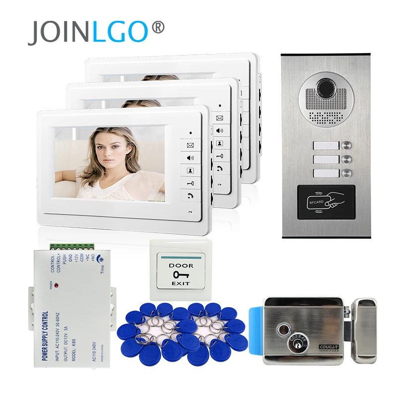 Цветной видеодомофон для квартиры система связи с 3 мониторами и камерой доступа