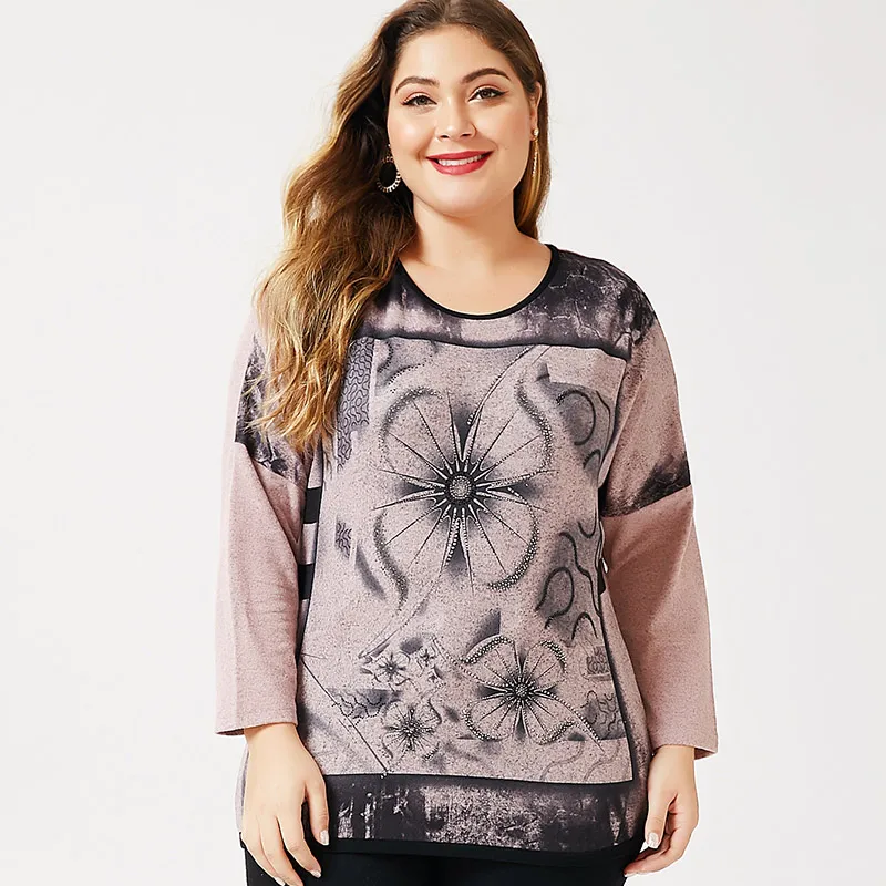 

2021 осенняя одежда для мам, женская футболка с длинным рукавом и цветочным принтом, модные женские винтажные элегантные свободные топы больш...