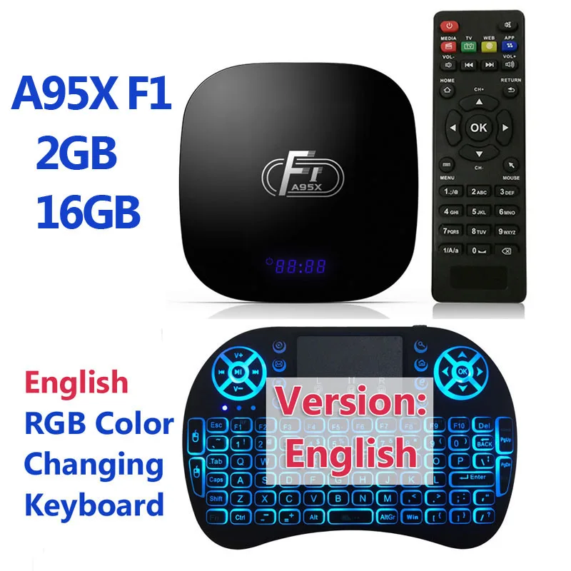A95X F1 Set En Смарт ТВ приставка Android 8,1 видео медиаплеер A95 F1 2 Гб ОЗУ 16 Гб Wifi приставка для монитора с удаленной клавиатурой глобальная версия - Цвет: A95X F1 Set En