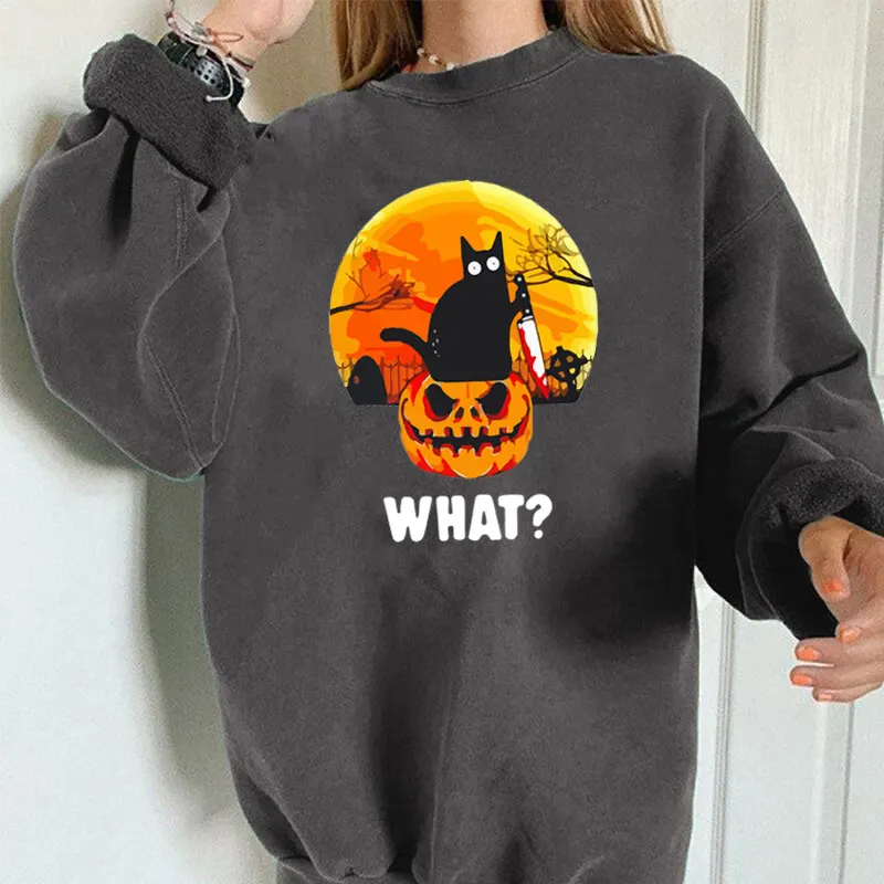 

Women DIY Pullover Sweatshirts What Cat Pattern Print Sweatshirt Elastic Sports Tops Casual Custom Design 2021 Female Streetwear