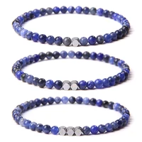 3pcslot natural blue sodalite stone beads bracelet 4mm small round beaded bracelet jewelry for women men friendship trendy gift