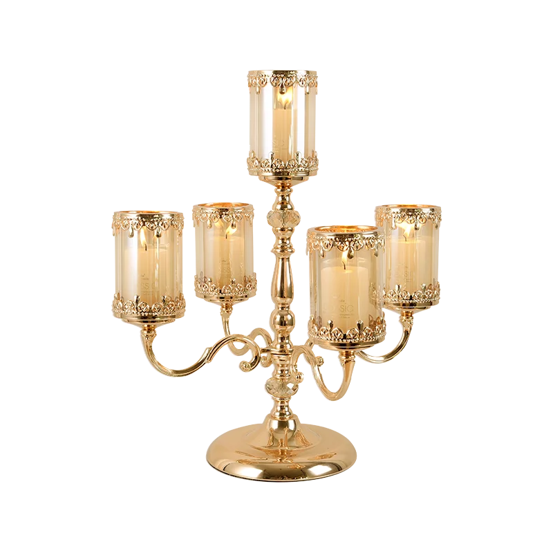 

European Retro Candle Holders Metal Glass 3 Arm Candlestick Romantic Three Head American Western Table Decoration Gift FC412