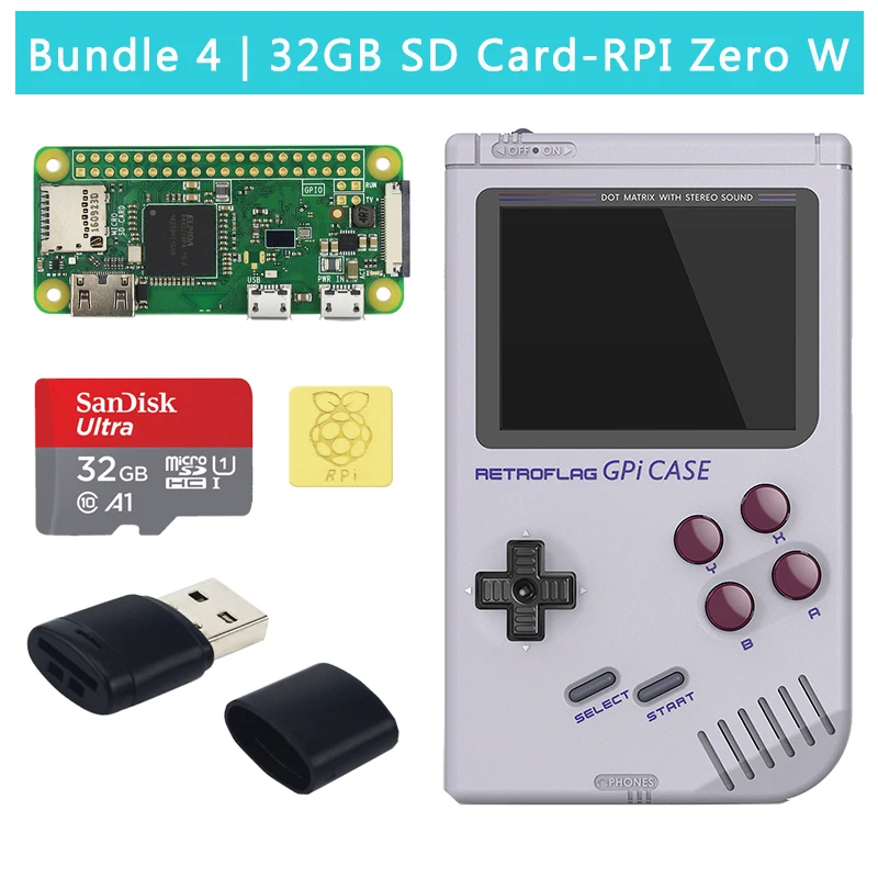 Bundle 4 Retroflag GPi чехол Игровой Набор для Raspberry Pi Zero W 1,3 опционально 32 Гб 64 Гб sd-карта медные радиаторы для RPI Zero - Цвет: Bundle 4