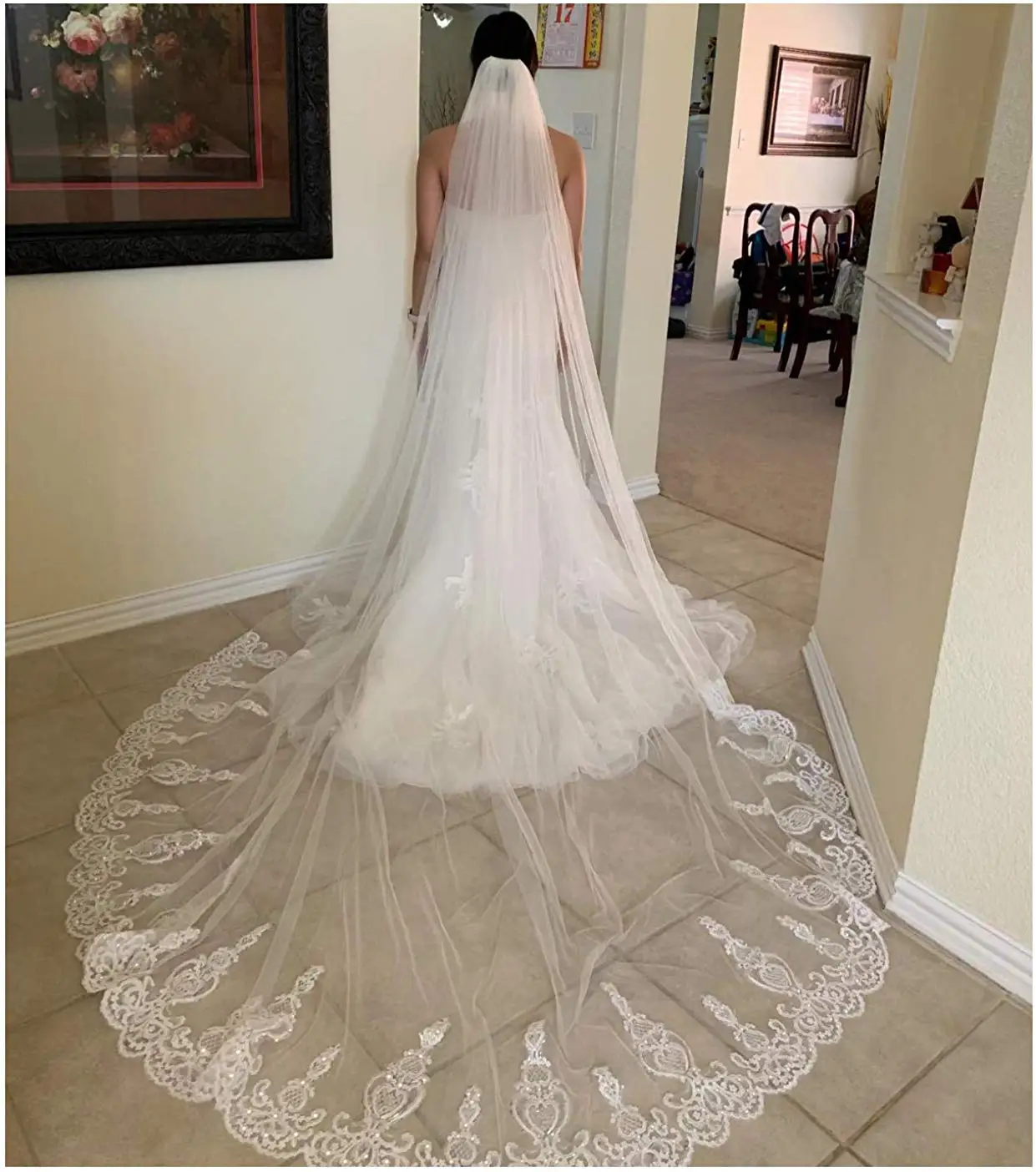 Цвет слоновой кости Женская Длинная Вуаль блестки кружева (300 см) Соборная Фата