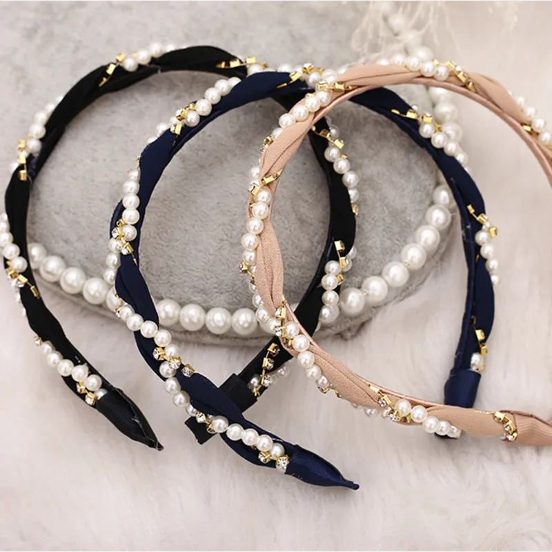 

South Korea Lovely Headband Female Pearl Hairpin Hair Accessories Children's Cloth Art Net Red Headband Girl Princess Hairpin