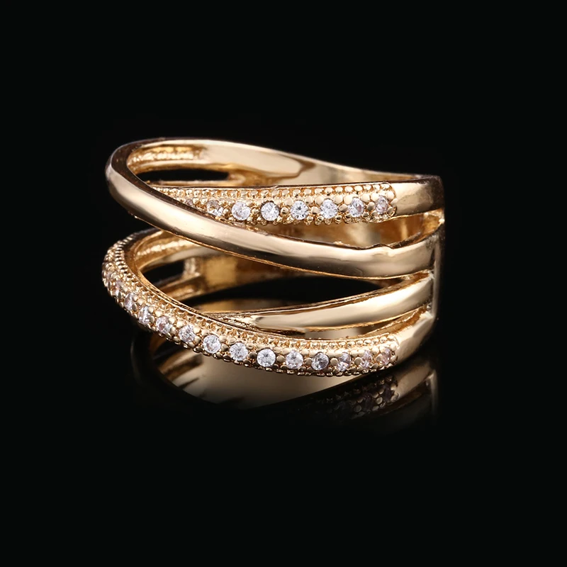 Женские кольца с золотым покрытием четыре линии скрученные геометрические для