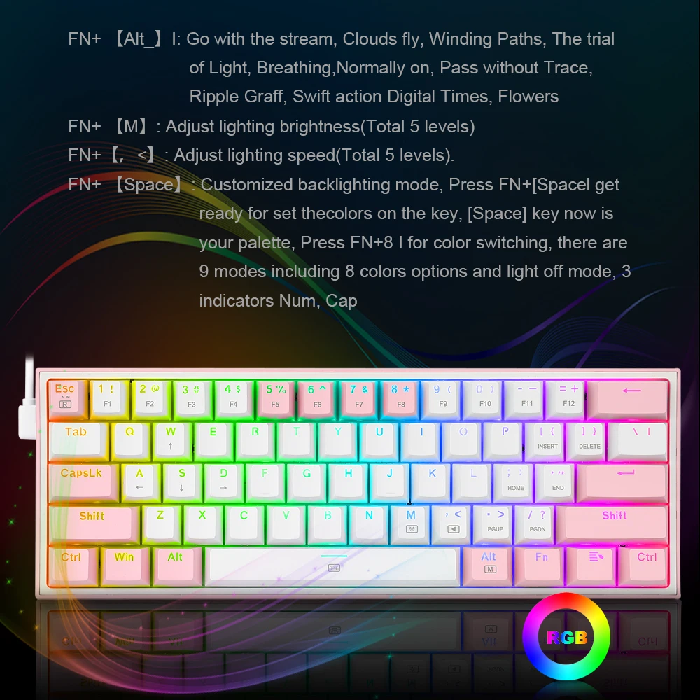 Механическая мини-клавиатура REDRAGON Fizz K617 игровая Проводная Съемная клавиатура с