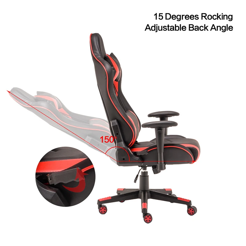 Игровое кресло с подголовником и поддержкой массажа поясницы компьютерное для