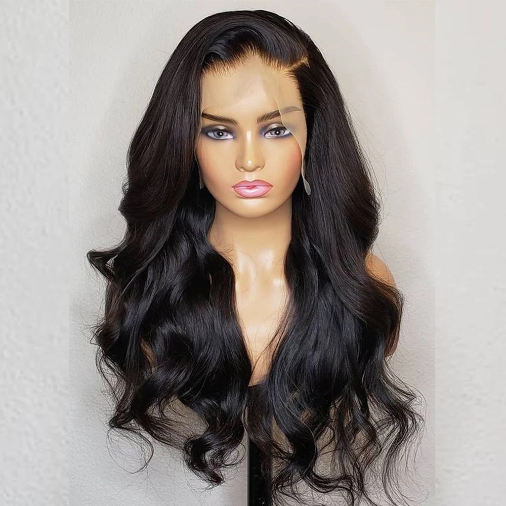 

Средняя часть 20-26 дюймов длинный волнистый синтетический кружевной передний парик для черных женщин предварительно выщипанный BabyHair ежедне...