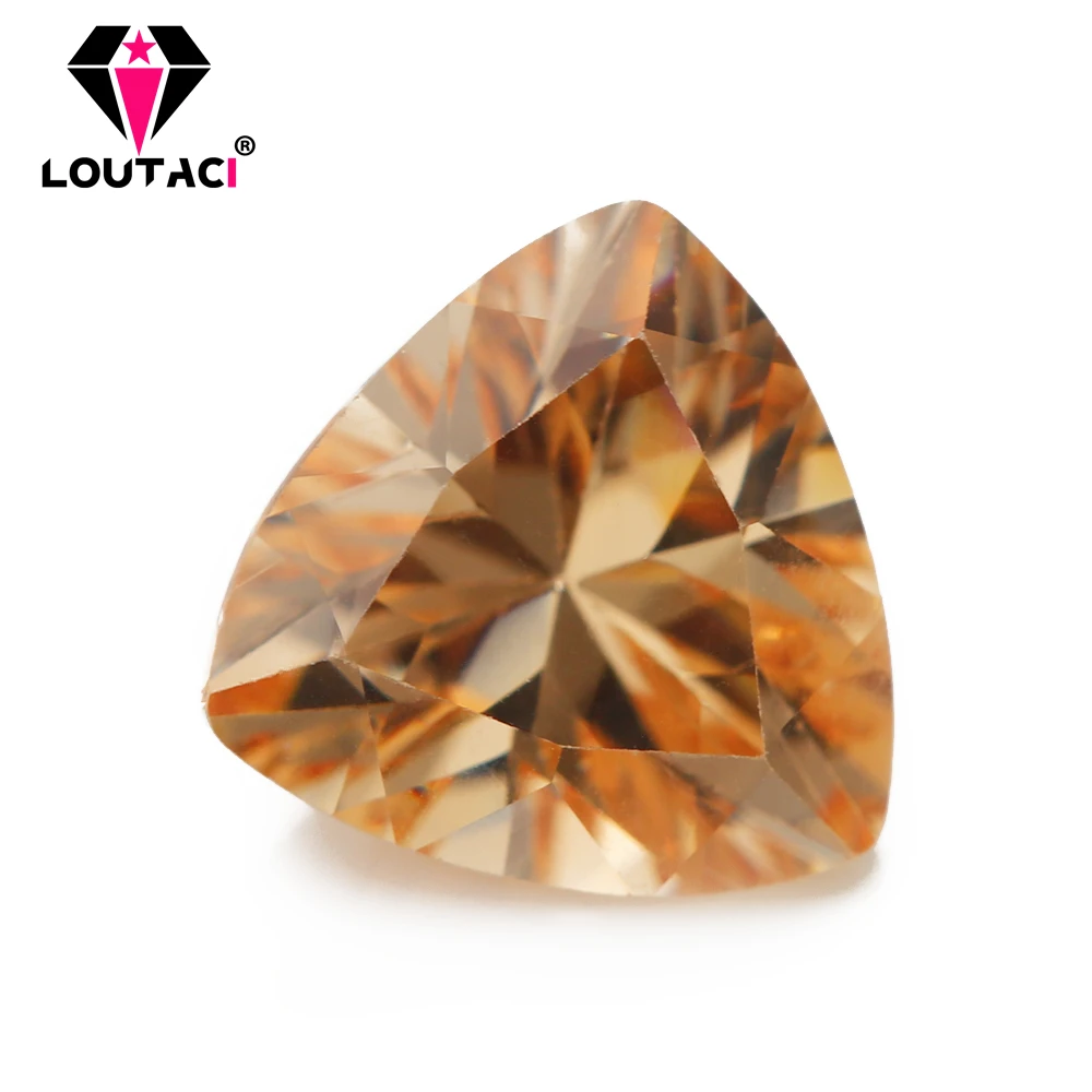

LOUTACI Cheap High Quality Jewelry Gemstone Champagne Color Trillion Shape Cubic Zirconia For Sale Middle Size 7x7-10x10mm