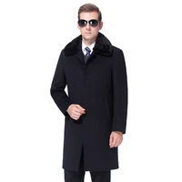 2022 wool coat men winter woolen long coat cashmere coats mens overcoat peacoat real rabbit fur collar fur liner korean style
