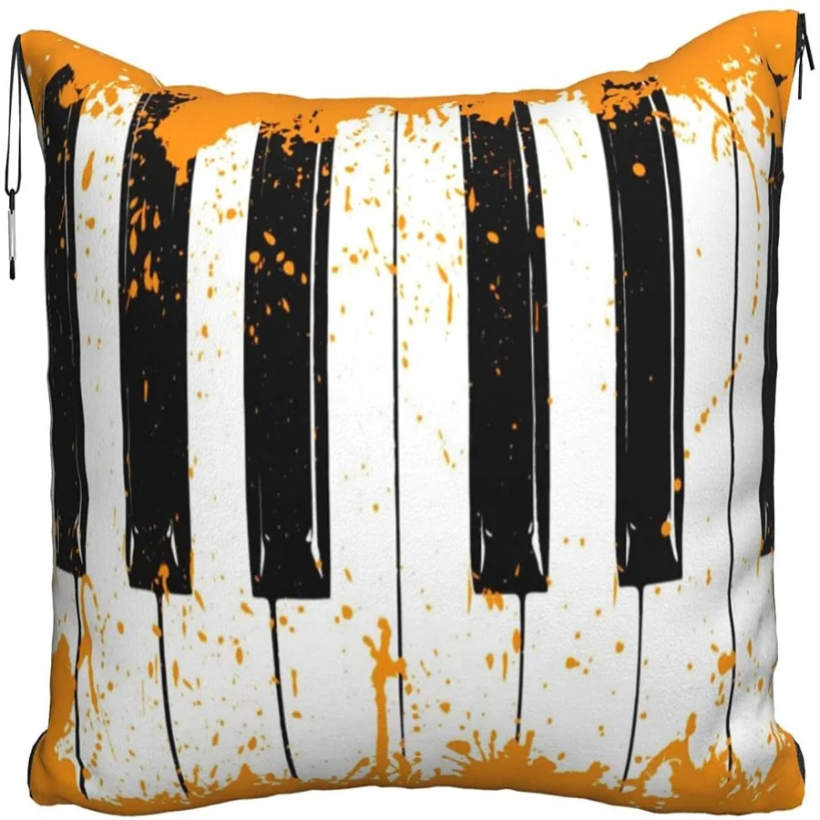 vender Pintura Piano Preto E Branco Botão Viagem Travesseiro Cobertor 2-em-1 Mochila E Mochila Avião Compacto