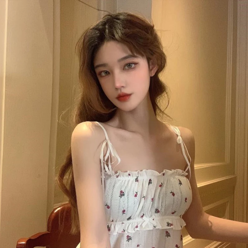 Женский хлопковый Халат летняя Пижама с цветочным принтом платье без рукавов на