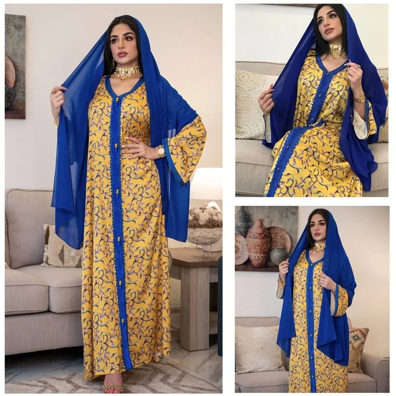 

Женское кимоно без хиджаб Абая Турция Djellaba женское мусульманское модное платье с Африканским принтом Boubou размера плюс длинные платья Baju Wanit