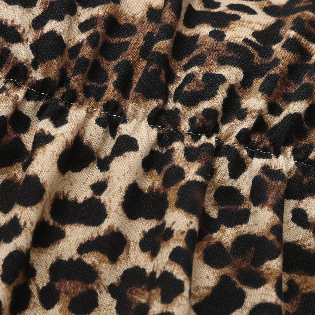 Футболка с леопардовым принтом для маленьких девочек топ и джинсы брюки модный