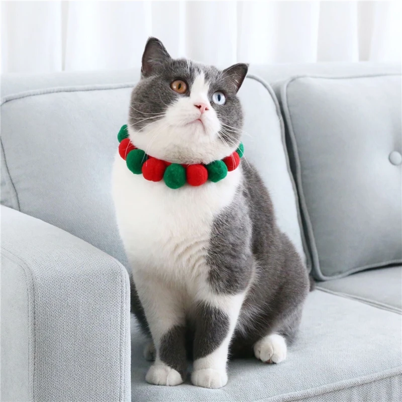 

TJPBF XS-M Macaron Velcro Necklace Collars For Cats Puppy Classic Plush Ball Collar Fashion Simple Pet Party Supplies Accessorie