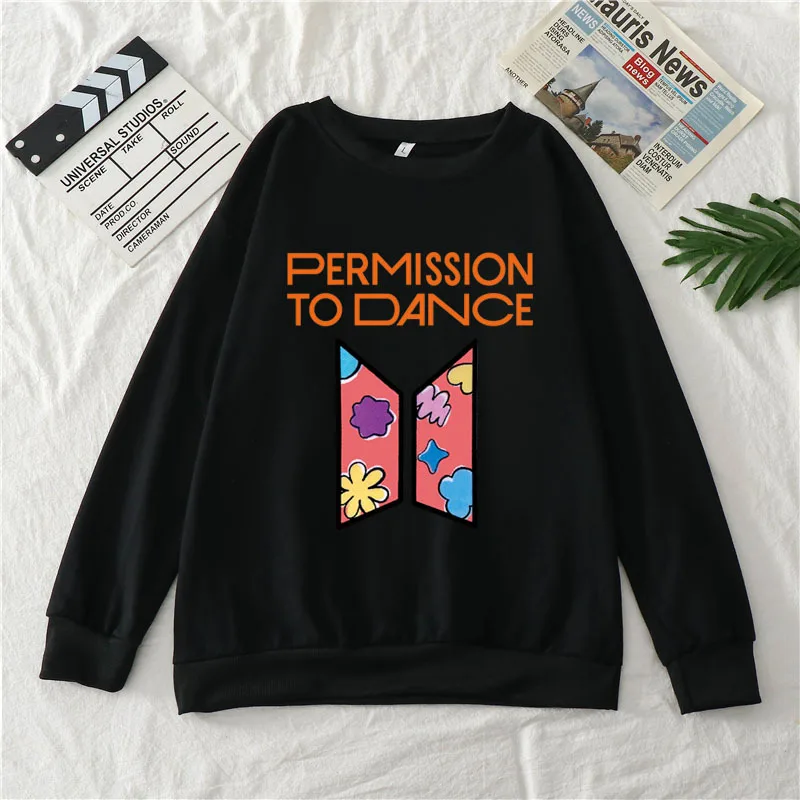 

Kpop Bangtan Boys Permission to Dance Hoodie Women Graphic Loose cotton top Streetwear Unisex Winter Patchwork Sweatshirt